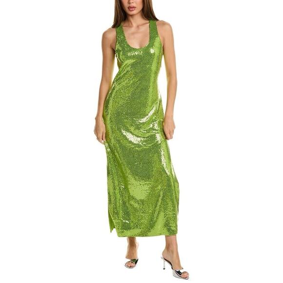 Michael Kors Collection Paillette Tank Dress Green Sequin Maxi Dress Sz 6